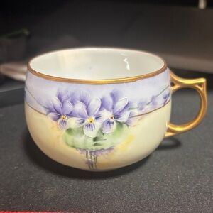 Preowned J&C Bavaria ANTIQUE HAND PAINTED TEA CUP with PURPLE VIOLETS